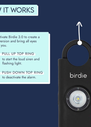 She's Birdie 3.0 New Version – The Original Personal Safety Alarm for Women by Women–Loud Siren, Flash Light and Rechargeable Battery in a Variety of Colors (Charcoal Black)