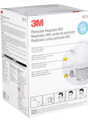 3M 8210 Particulate Respirator, N95, Pack of 20 Disposable Respirators, NIOSH APPROVED, Two-Strap Cup Style Design, Lightweight with Cushioning Nose Foam