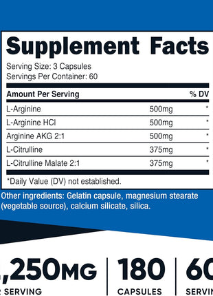 Nutricost Nitric Oxide Booster 2250mg, 180 Capsules   750mg Per Casule, 60 Servings   Gluten Free and Non GMO