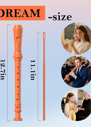 SDREAM Soprano Recorder Instrument for Kids and Adults - Beginner 8 Hole German Fingering Recorder Flute With Cleaning Rod, Packing Bag and Sheet Music (Orange)