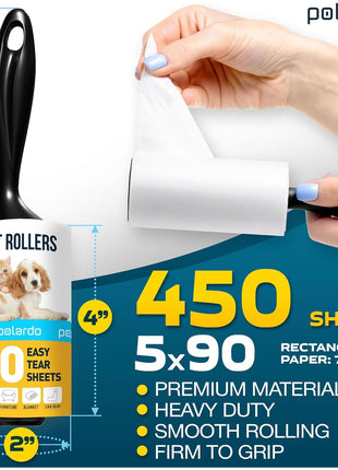 Lint Rollers for Pet Hair, Sticky, Remover for Couch, Clothes Furniture and Carpet. Dog Hair Remover Cat Hair, Animal Fur, Fuzz. 5 Large Lint Rollers