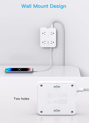 Surge Protector Power Strip - HANYCONY 8 Outlets 4 USB (2 USB C) Charging Ports, Multi Plug Outlet Extender, 5Ft Braided Extension Cord, Flat Plug Wall Mount Desk Charging Station for Home Office ETL