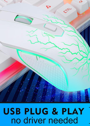 Gaming Keyboard and Mouse Combo, K1 RGB LED Backlit Keyboard with 104 Key for PC/Laptop(White)