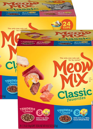 Meow Mix Tender Favorites Poultry & Beef Variety Pack, Wet Cat Food, 2.75 oz Cup (24 Pack)