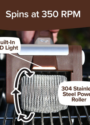 HorsePower Giddy Up Grill Cleaner, Cordless Rechargeable, As Seen on TV | LED light, rechargeable, 304 stainless power steel roller, up to 350 RPM, no bristles, no preheating, blasts burnt-on food