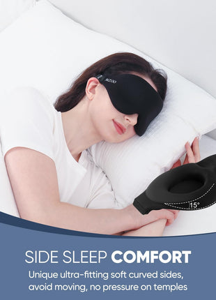 MZOO Luxury Sleep Mask for Women Men Patented Light Blocking Design | Zero Eye Pressure, 3D Contoured Sleeping Mask for Side Sleeper, Breathable, Adjustable, for Travel, Black