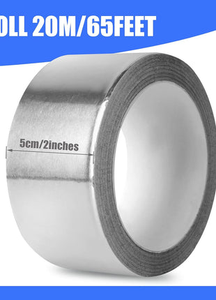 Aluminum Foil Tape, 2 inch x 65 Feet (3.9 mil), Insulation Adhesive Metal High Temperature Heavy Duty HVAC Tape, Silver for Ductwork, Dryer Vent, HVAC