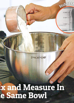 Priority Chef Premium Mixing Bowls With Lids Set, Airtight Lids, Thicker Stainless Steel Mixing Bowl Set, Large Prep Metal Bowls, Nesting Bowls for Kitchen, 1.5/2/3/4/5 Qrt, Black