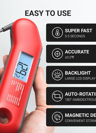 ThermoMaven Professional Meat Thermometer Digital, Ultra-Fast 0.5 Sec Instant Read, NIST Certified ±0.5°F Accuracy, IP67 Waterproof, Auto-Rotating Backlit Display, Lift-to-Wake, for BBQ/Cooking/Candy