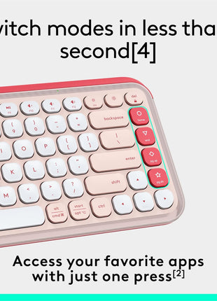 Logitech POP ICON Keys Wireless Bluetooth Keyboard - Rose and Off-White | Comfortable typing, programmable keys, easy-switch between up to 3 devices, for laptop, tablet, PC