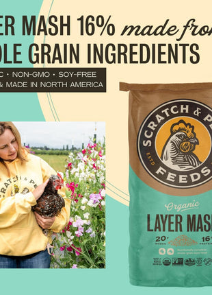 Scratch and Peck Feeds | Layer Mash for Chickens & Ducks | 40 lb Bag | 16% Protein, Corn & Soy Free, Fermentable Whole Grains, Certified Organic & Non-GMO Project Verified, Complete Nutrition
