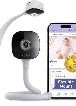 HUBBLE CONNECTED GoBaby - 2K HD Baby Monitor Camera w/Advanced Monitoring, Covered Face & Rollover Detection, True Cry Alerts, Sleep Training & Smart Soother — w/Flexible Mount