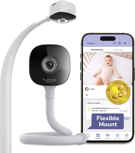HUBBLE CONNECTED GoBaby - 2K HD Baby Monitor Camera w/Advanced Monitoring, Covered Face & Rollover Detection, True Cry Alerts, Sleep Training & Smart Soother — w/Flexible Mount