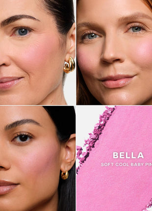 Saie Blush & Brush Duo - SuperSuede Baked Blush in Bella (.01 oz) & Powder Blush Brush - Talc-Free, Moisturizing Blush with Vegan, Fluffy Brush for Seamless Application