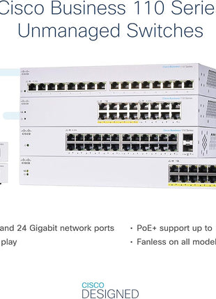 Cisco Business CBS110-16PP-D Unmanaged Switch | 16 Port GE | Partial PoE | Limited Lifetime Protection