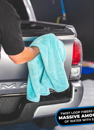 The Rag Company - The Liquid8r - Absorbent 70/30 Blend Microfiber Drying Towel for Cars, Trucks, SUVs, Safe for Detailing + Scratch Free, Twist Loop, 1100gsm, 25in x 36in, Aqua Blue