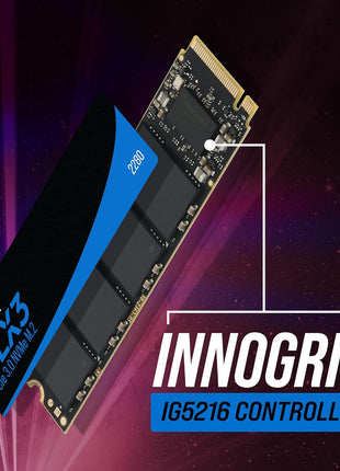 VisionTek 2280 DLX3 M.2 SSD - 512GB - PCIe Gen 3.0 x4 NVMe - 3300MB/s Read, 2900MB/s Write – Laptops, Gaming PCs, Compatible Consoles