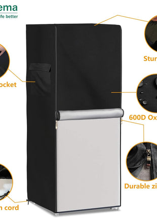 Outdoor Waterproof Refrigerator Covers for Outside Fridge,23"Wx23"Dx56"H | Heavy Duty 600D,Waterproof,Front Can Be Rolled-Up with Zippers For Patio Upright Freezer,Stand Up Fridge,Refrigerator,Black