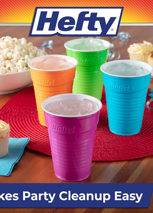 Hefty Party On Disposable Plastic Cups, Assorted, 16 Ounce, 100 Count