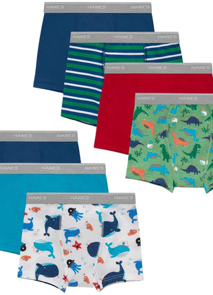Hanes Trainer Boxer Briefs for Toddlers, Light Leaks Potty Training Underwear for Boys, 6 Or 7-Packs, Days of The Week, Blue, Green, Tan