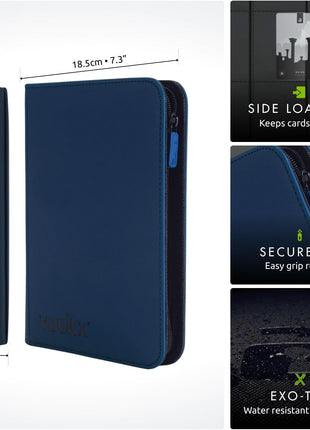 Vault X 4 Pocket Trading Card Zip Binder, 160 cards, Premium Exo-Tec Album Material, 20 Side-Loading Pages, Folder for Collectible Card Games, Sports, TCG (Blue)