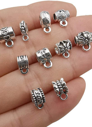 WOCRAFT 100 pcs Clasp Bail beads Charms,Bail Tube Beads, Loose Spacer Bead,Bead Hanger Charm for Jewelry Making DIY Necklace Bracelet
