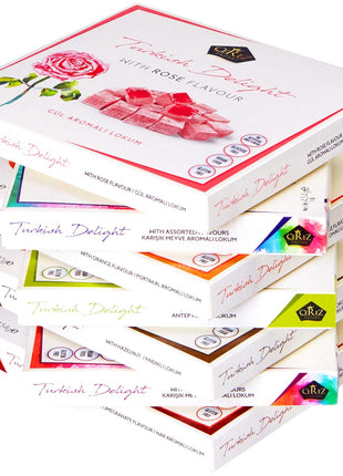 Cerez Pazari Turkish Delight Candy With Assorted Flavors 16 oz, Gourmet Snacks Gift Box, No Nuts Sweet Traditional Confectionery Vegan Candy Dessert Lokum Loukoumi Approx.33-38 pcs