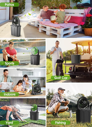 Ausic Portable Misting Fan - 9L Bucket, 10-inch Outdoor Fans for Patios/Camping/Beach/Golf etc., 20000mAh USB Rechargeable Battery Powered Floor Water Cooling Fan, 3 Strong Winds, 3 Spray Mister