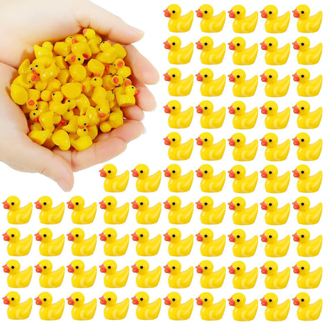 EKisemio100 Pcs Mini Resin Ducks Bulk,Tiny Yellow Duck for Hiding & Decor | 0.6in Little Ducks, Bright Yellow Resin Design, for Fairy Garden,Dollhouse,Potted Plant,DIY Kit and Miniature Decorations