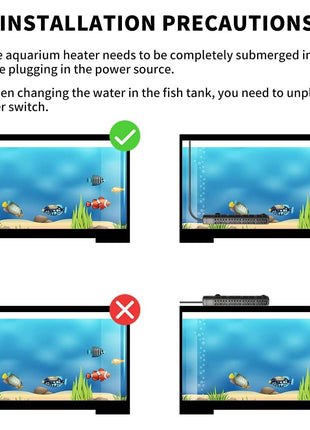 HiTauing Aquarium Heater, 50W/100W/200W/300W/500W Submersible Fish Tank Heater with Over-Temperature Protection and Automatic Power-Off When Leaving Water for Saltwater and Freshwater