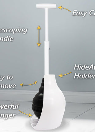 Korky BeehiveMAX Hideaway - Heavy Duty Toilet Plunger with Holder - Drip Free Carry - Seals All Bowl Shapes – Powerful Clog Removal, 97-5