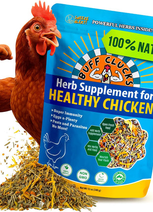 Herb Supplement for Backyard Chickens - Natural Chicken Treats, Poultry Feed Botanical Mix, Plant-Based Coop Snacks for Daily Wellness, Feather Quality, Egg Production, USA (12 oz)