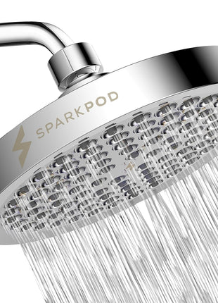 SparkPod Rain Shower Head, 6 Inch Round, Luxury Polished Chrome Finish | High Pressure Shower Heads, 90 Nozzles, Adjustable Showerhead, No Tools Needed, Universal Connection
