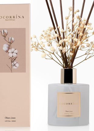 Cocorrína Reed Diffuser Set, Clean Linen 6.7 fl oz Scented Diffuser with Sticks Home Fragrance Reed Diffuser for Bathroom Shelf Decor