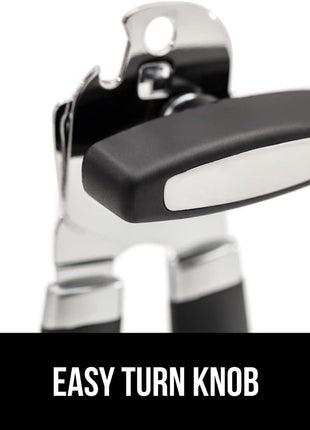 GORILLA GRIP Heavy Duty Stainless Steel Smooth Edge Manual Can Opener and Bottle Openers, Soft Comfortable Handle, Oversized Handheld Turn Knob, US Designed Multifunctional Kitchen Tool, Black