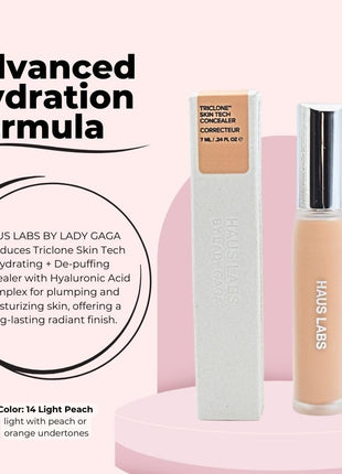 HAUS LABS BY LADY GAGA Triclone Skin Tech Hydrating + De-puffing Concealer with Fermented Arnica 14 Light Peach