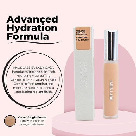 HAUS LABS BY LADY GAGA Triclone Skin Tech Hydrating + De-puffing Concealer with Fermented Arnica 14 Light Peach