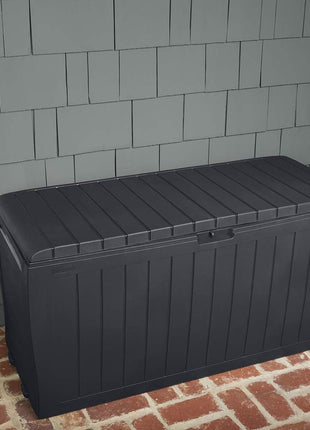 Keter Marvel Plus 71 Gallon Resin Deck Box-Organization and Storage for Patio Furniture Outdoor Cushions, Throw Pillows, Garden Tools and Pool Toys, Dark Grey