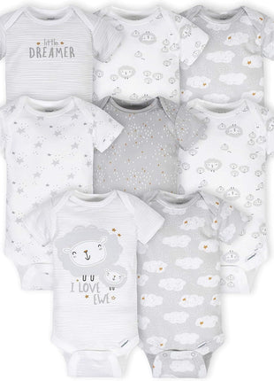 Gerber Baby 8-Pack Short Sleeve Onesies Bodysuits, Solid White, 0-3 Months