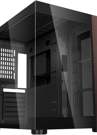 DIYPC DIY-CUBE10-Wood Black USB3.0 /Type C ATX Mid Tower Gaming Computer Case w/Tempered Glass Panel w/Walnut Wood