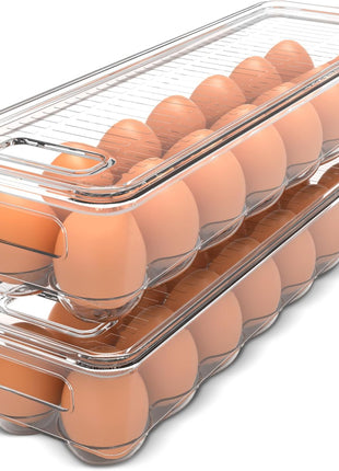 Utopia Home Egg Holder for Fridge, Stackable Egg Container, 2 Pack, Clear | With Lid and Handle, For Refrigerator Organization, Egg Holder For Kitchen or Pantry Organizers and Storage