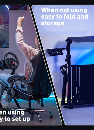 GTPLAYER Sim Racing Wheel Stand Simulator Cockpit Wheel Stand fit for Logitech G25 G27 G29 G920 G923 Thrustmaster T330TS Gaming Stand Wheel Pedals NOT Included, Deep Black With Cup Holder