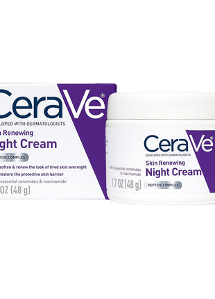 CeraVe Night Cream, Face Moisturizer, Skin Care for Dry Skin, 1.7oz | Skin Renewing Face Moisturizer with Hyaluronic Acid & Peptides, Night Cream For Men & Women, Anti-Aging Face Cream, Daily Use