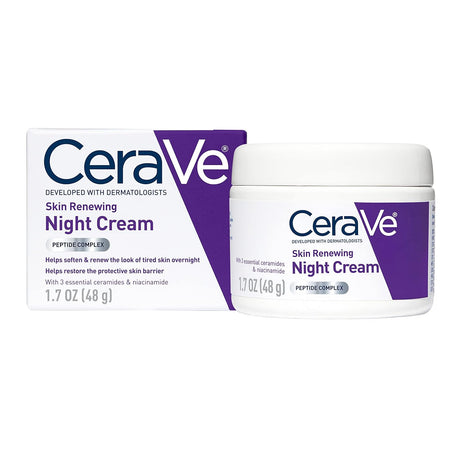 CeraVe Night Cream, Face Moisturizer, Skin Care for Dry Skin, 1.7oz | Skin Renewing Face Moisturizer with Hyaluronic Acid & Peptides, Night Cream For Men & Women, Anti-Aging Face Cream, Daily Use