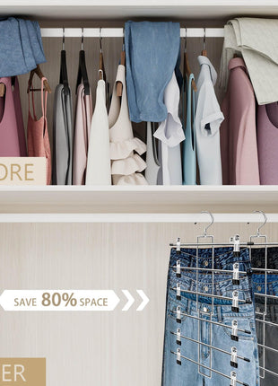Pants Hangers with Clips,Space Saving Hanging Closet Organizer-6 Tiers Skirt Hangers with 360° Swivel Hook,Closet Organizer-Clothes Hangers- College Dorm Essentials Apartment Essentials-2 Pack