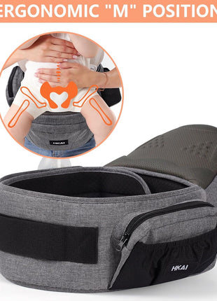 HKAI Baby Hip Carrier,Baby Carrier with Adjustable Waistband & Breathable Mesh, Ergonomic Carrier with Non-Slip Hip Seat Surface for Newborns & Toddlers (Grey)