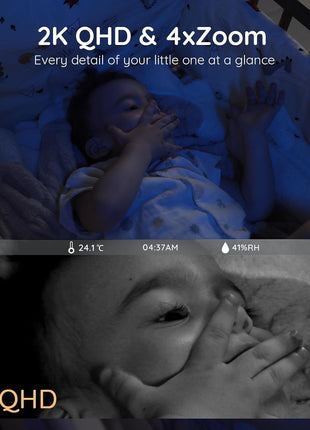 Boifun 2K Wifi Baby Monitor with 2 Cameras, Soothing Night Light, APP & 5inch Split-screen Control, Motion/Cries/Noise/Customizable Alarm Zones Detect, Auto Tracking, PTZ, Humidity&Temperature Monitoring