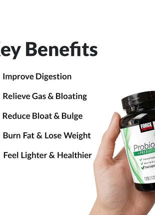 Force Factor ProbioSlim + Prebiotic Fiber Weight Loss Supplement for Women and Men, Probiotic and Prebiotic Digestive Health Support with Green Tea Extract and Psyllium Husk Fiber, 120 Capsules