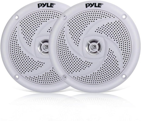 Pyle Marine Speakers - 5.25 Inch 2 Way Waterproof and Weather Resistant Outdoor Audio Stereo Sound System with 180 Watt Power and Low Profile Slim Style - 1 Pair - PLMRS5W (White)
