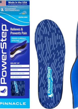 PowerStep Pinnacle Insoles, Orthotics for Plantar Fasciitis Relief, Made in USA Orthotic Insoles, Arch Support Inserts with Moderate Pronation, #1 Podiatrist Recommended (M 6-6.5, W 8-8.5)
